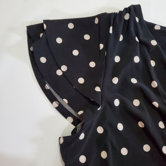 🟢7570 * Lauren Ralph Lauren Polka Dot Surplice Midi Dress Black White Size 18 - Picture 6 of 9